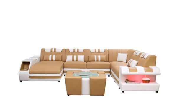 Modern luxury sofa living room furniture curved sofa LED light coffee table u shape sectional leather sofa - Image 2