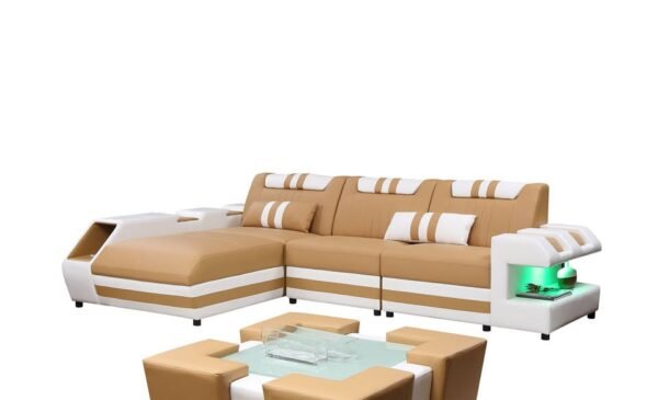 Modern luxury sofa living room furniture curved sofa LED light coffee table u shape sectional leather sofa - Image 3