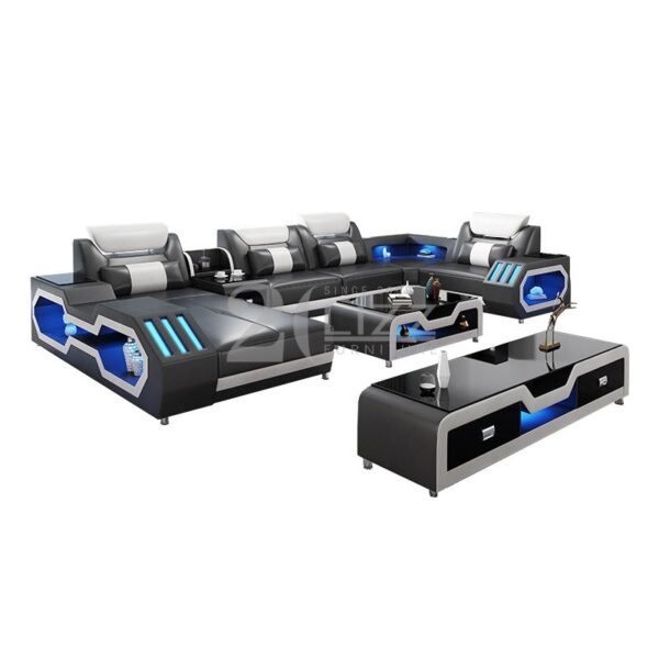 Modern design Leather Couch Sectional Living Room sofa set Furniture with LED - Image 2