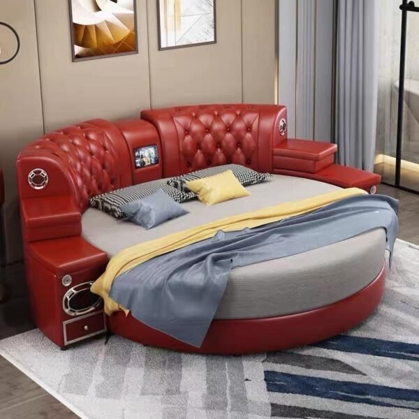 Hot-selling modern European style multifunctional massage leather smart bed round with storage massage functions - Image 2