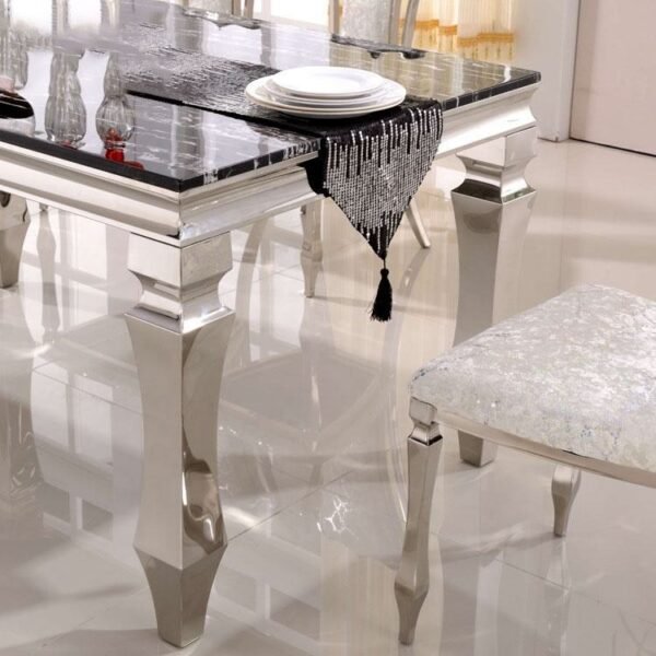 Contemporary Luxury Home Dining Room Furniture With White Velvet Fabric Silver Dining Chair Marble Dining Table - Image 3