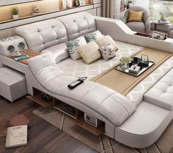 Modern Imported Leather Multi-functional Bed Minimalist Tatami Master Bedroom Smart 1.8m Double French Bed With Head Massage - Image 4