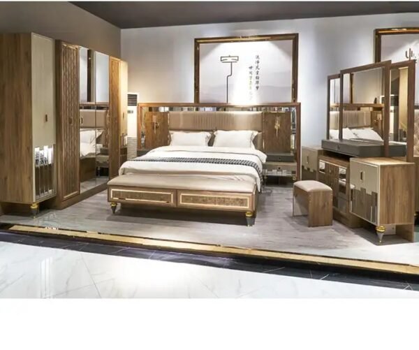 luxury antique bedroom furniture set queen bed italian mirrored bedroom sets - Image 2