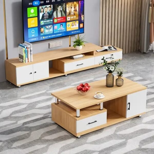 living room furniture hot sale tv stand modern living room mdf modern style tv stand and center table - Image 5